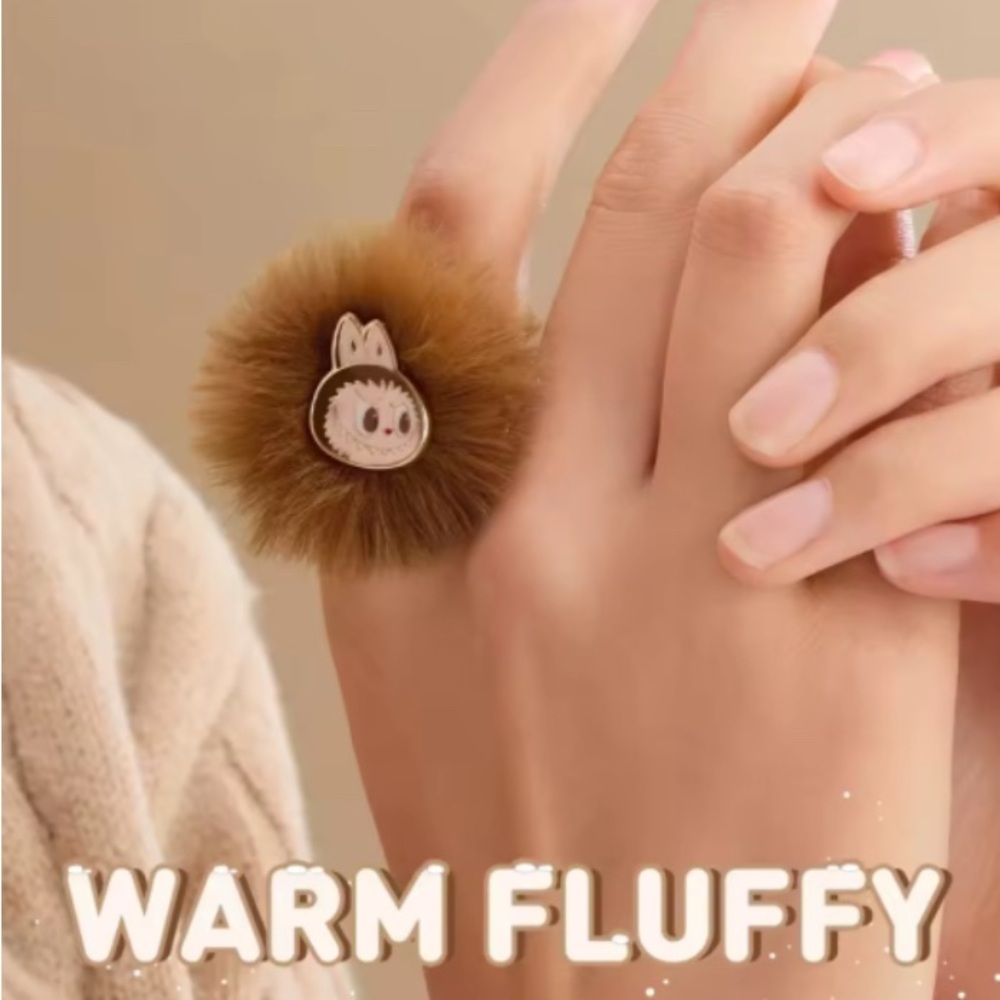Authentic Pop Mart Labubu Warm Fluffy Holiday Series Soft Pompom Adjustable Ring - Picture 3 of 7